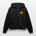„Schwarzer Zip-Hoodie mit Superman-ähnlichem ‚LINKS‘-Logo auf der Brust, Boxy Fit, Bio-Baumwolle, Stanley/Stella“