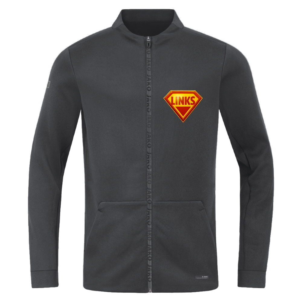 Graphite Sportlich geschnittene JAKO Jacke mit tonalem Branding am Ärmel, aufgesetzten Taschen und verdecktem Reißverschluss. Superweiches Material, aktivistisches Design.