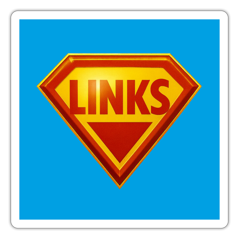 Sticker mit Superman-Logo und rotem ‚LINKS‘ Schriftzug, 5er-Set mit Anstecknadel auf der Rückseite“