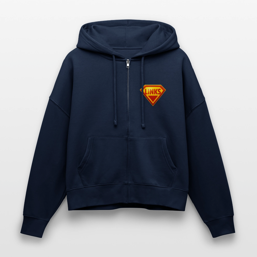 Zip-Hoodie mit Superman-ähnlichem ‚LINKS‘-Logo auf der Brust, Boxy Fit, Bio-Baumwolle, Stanley/Stella“- Navy