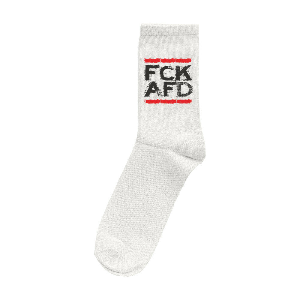 „Weiße Socke mit schwarz-rotem ‚FCK AFD‘ Print