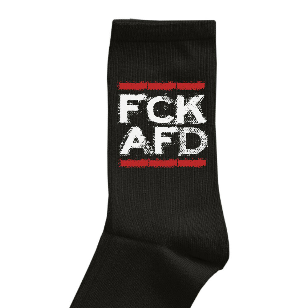 Schwarze Socke mit weiß-rotem ‚FCK AFD‘‑Design FCK NZS Shop