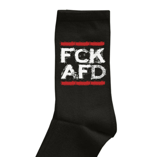 Schwarze Socke mit weiß-rotem ‚FCK AFD‘‑Design FCK NZS Shop