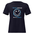 Damen T‑Shirt mit Aufdruck „Peace begins with a smile“ in klassischer Passform - Navy
