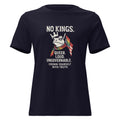 Damen T‑Shirt mit queerem Frosch‑Motiv und Slogans NO KINGS, QUEER, LOUD, UNGOVERNABLE

