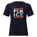 FCK ICE T‑Shirt für Frauen, Navy Shirt mit rotem Backstein‑Print und weißem distressed Schriftzug

