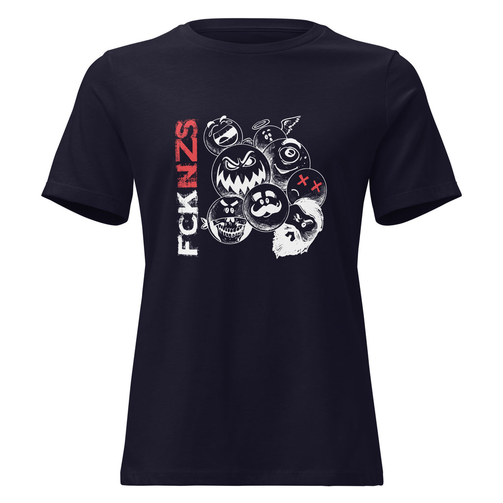 FCK NZS Damen T‑Shirt navy Spuk den Faschismus weg