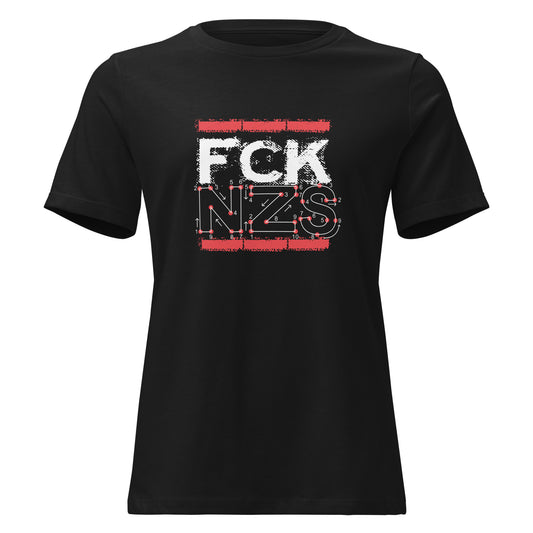 FCK NZS T‑Shirt für Frauen mit Zahlenbild‑Print, schwarzes Shirt im Retro Vintage Stil

