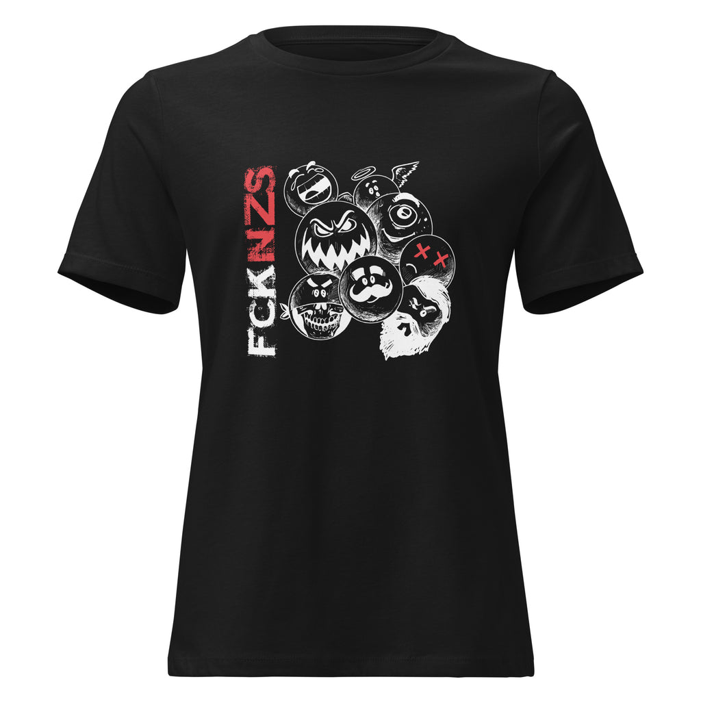 FCK NZS T‑Shirt für Frauen mit Slogan Spuk den Faschismus weg, schwarzes Shirt im Retro Vintage Stil