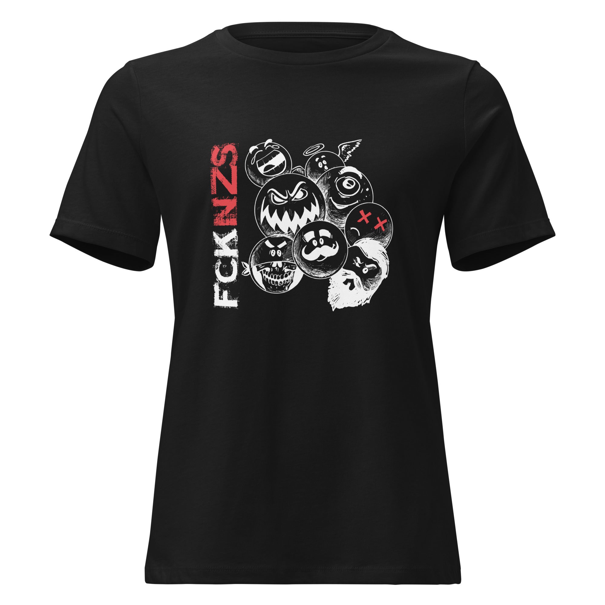 FCK NZS T‑Shirt für Frauen mit Slogan Spuk den Faschismus weg, schwarzes Shirt im Retro Vintage Stil