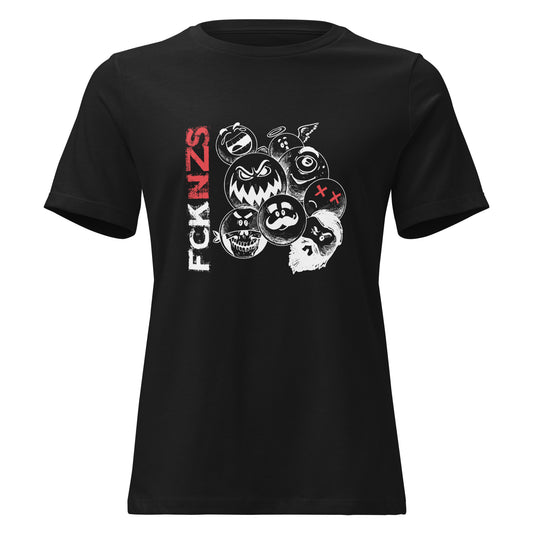 FCK NZS T‑Shirt für Frauen mit Slogan Spuk den Faschismus weg, schwarzes Shirt im Retro Vintage Stil