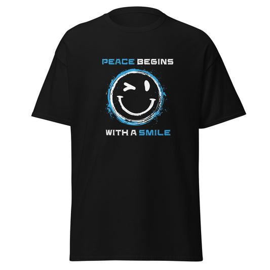 Peace begins with a smile T‑Shirt Vorderansicht schwarz