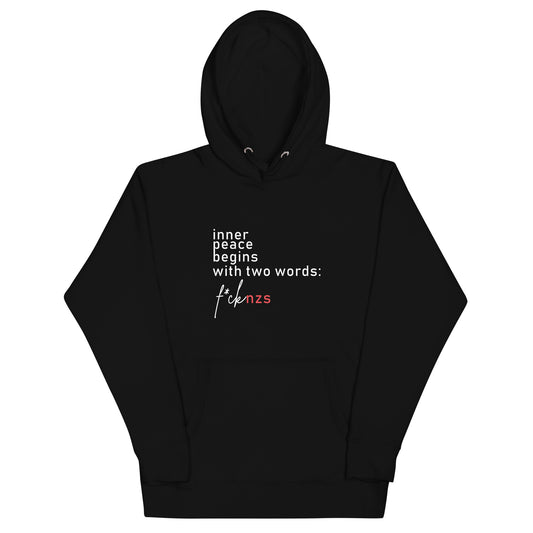 Unisex Hoodie „Inner Peace“ schwarz mit großem Typo‑Frontprint

