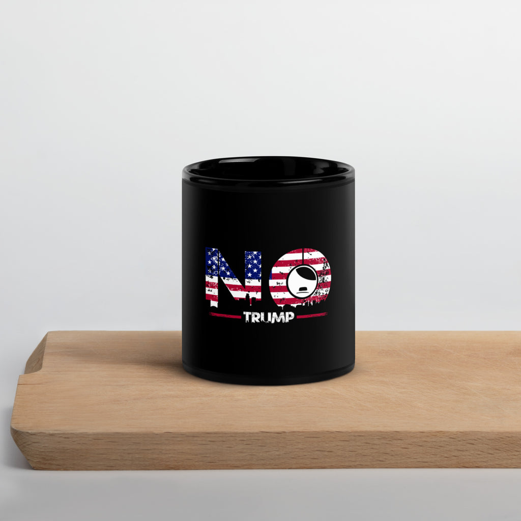 Schwarze Keramiktasse NO TRUMP weiß rote distressed Typografie 11 oz spülmaschinenfest