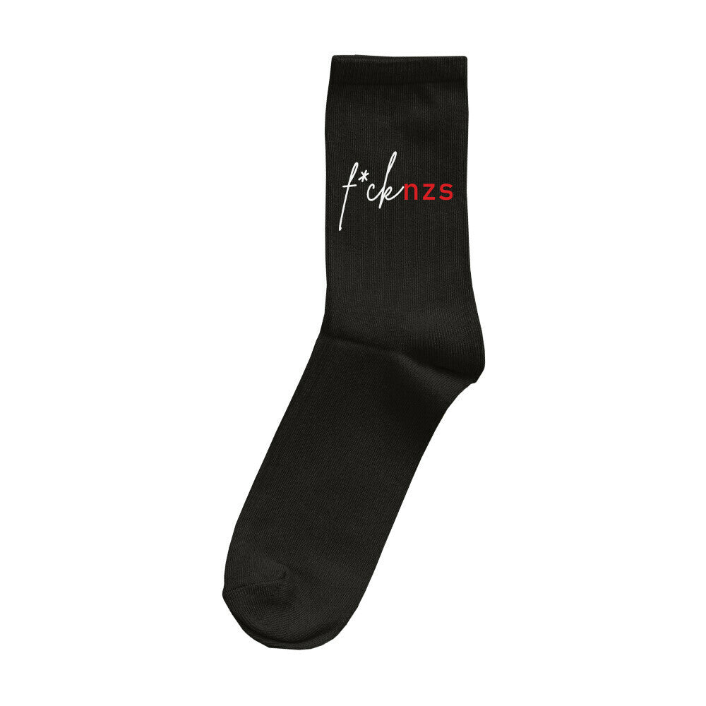 „Schwarze Socke mit weiß-rotem ‚f*ck nzs‘‑Print – klares antifaschistisches Statement 