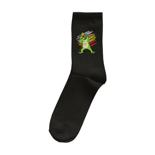 Socke mit dabbing Frog in Pride‑Farben – bunter, humorvoller LGBTQ+‑Statement‑Print