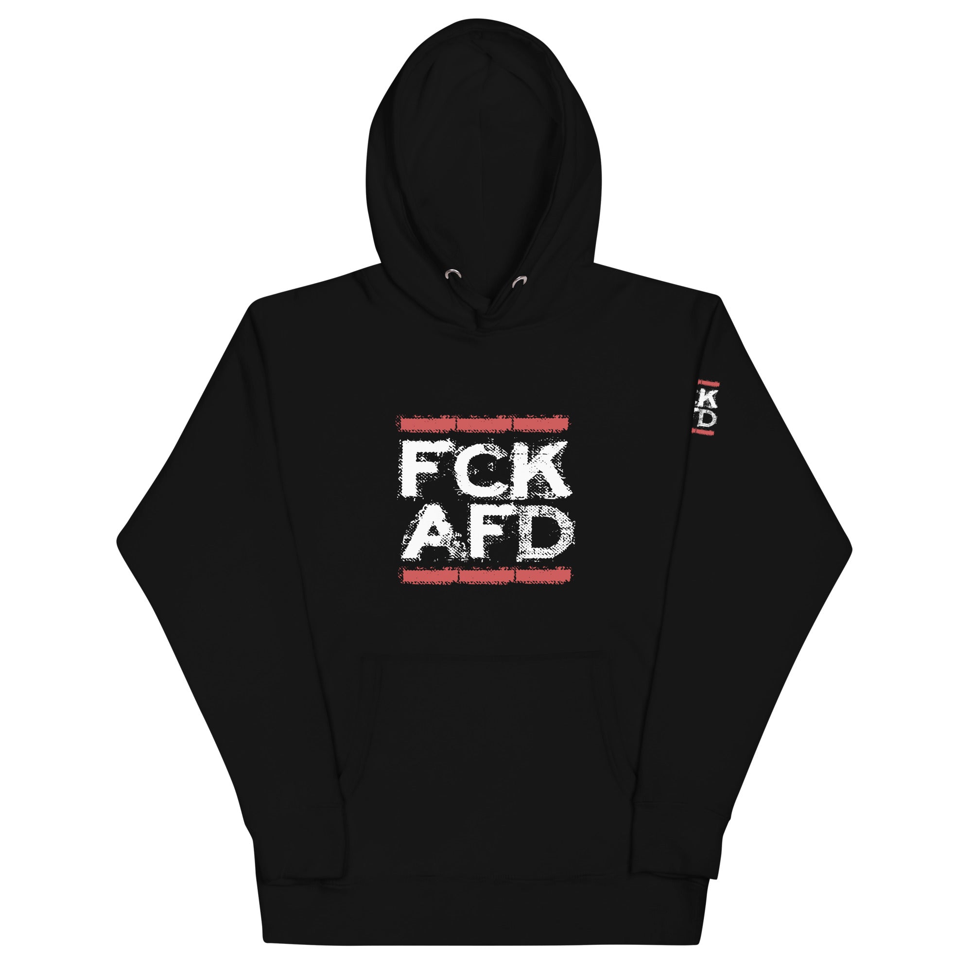 Unisex Hoodie FCK AFD schwarz mit Frontprint und Ärmelprint
