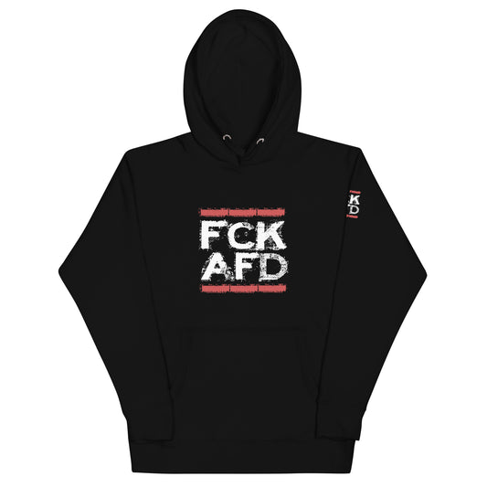 Unisex Hoodie FCK AFD schwarz mit Frontprint und Ärmelprint

