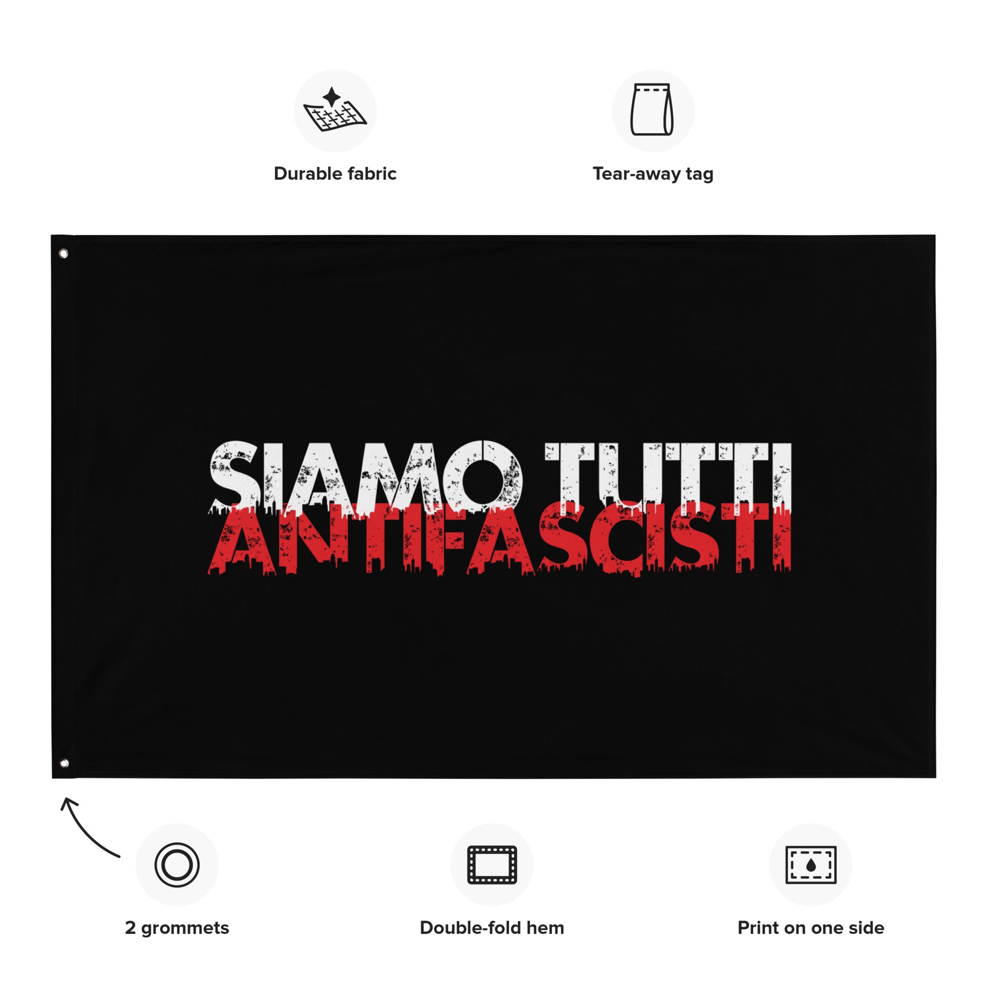 „Protestflagge Siamo tutti antifascisti in Weiß und Rot“