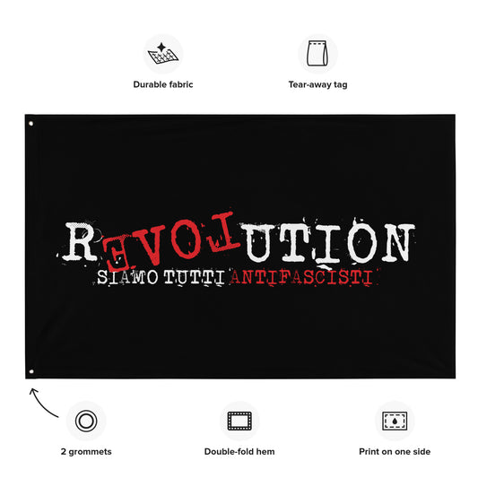 „Antifaschistische Revolution‑Fahne in Weiß‑Rot auf Schwarz“

