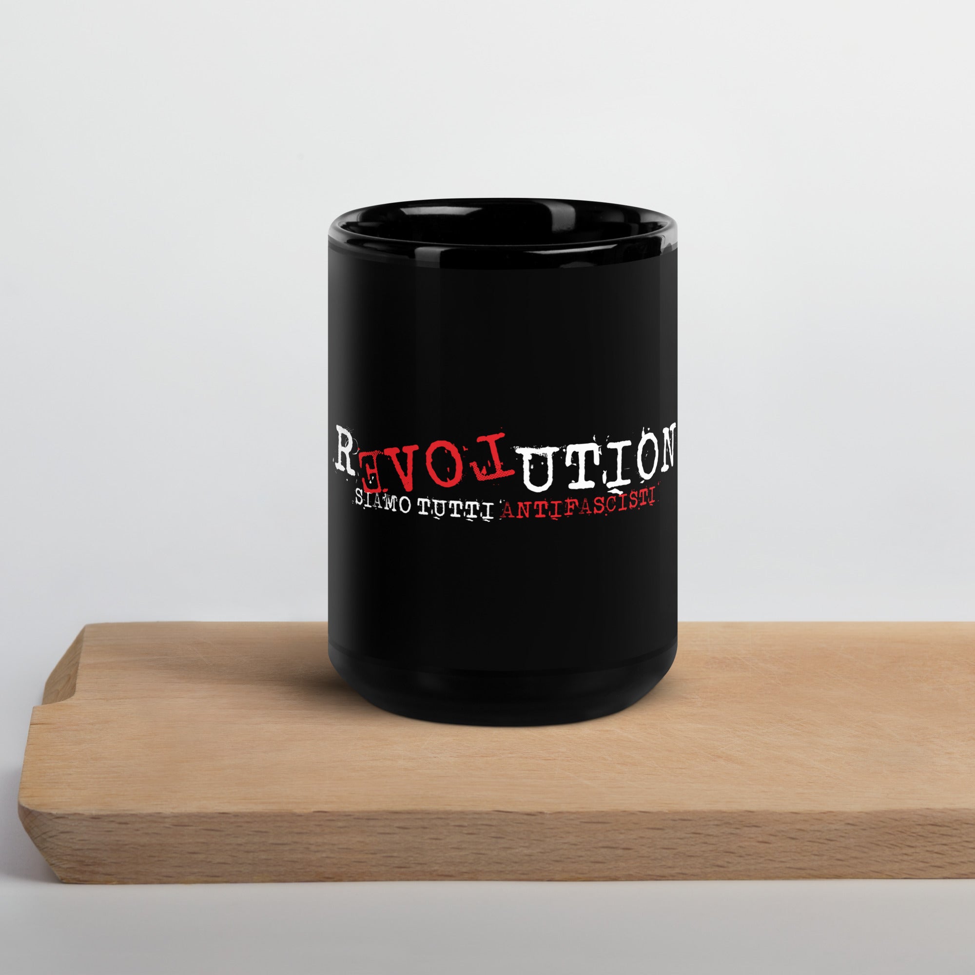 Schwarze REVOLUTION Keramiktasse Siamo tutti antifascisti 11 oz spülmaschinenfest