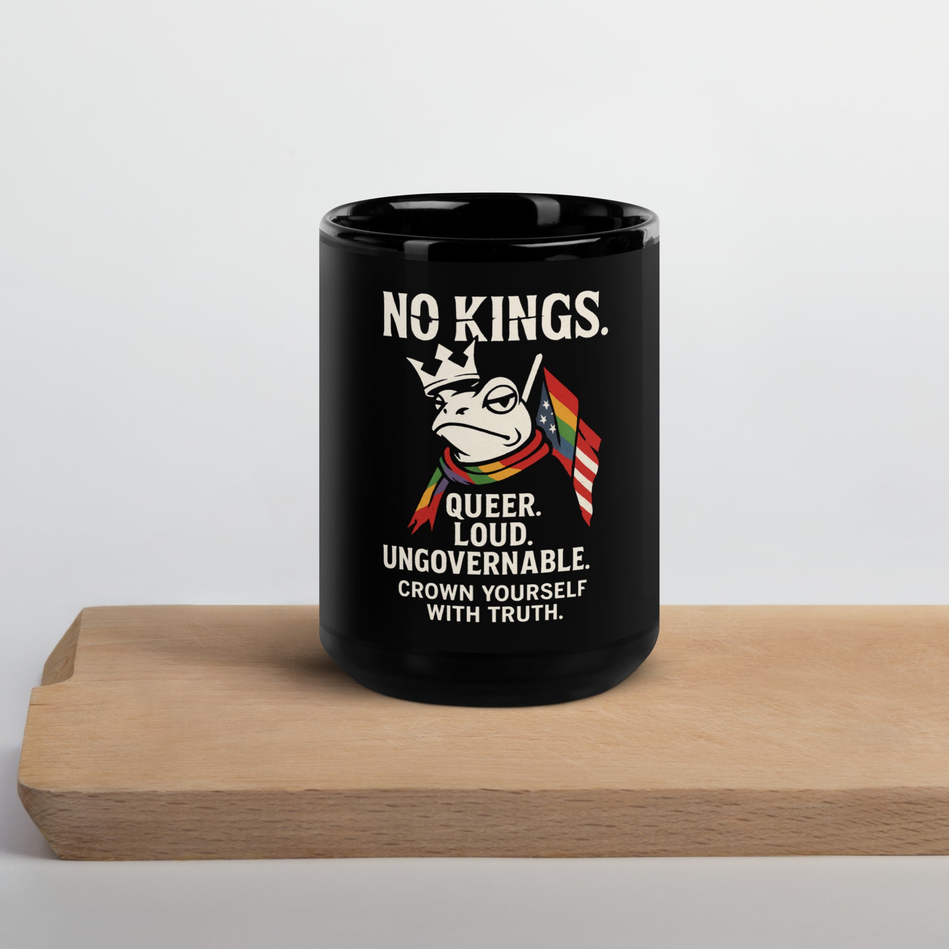 NO KINGS Pride Keramiktasse gekrönter Frosch Regenbogen Schal 11 oz spülmaschinenfest