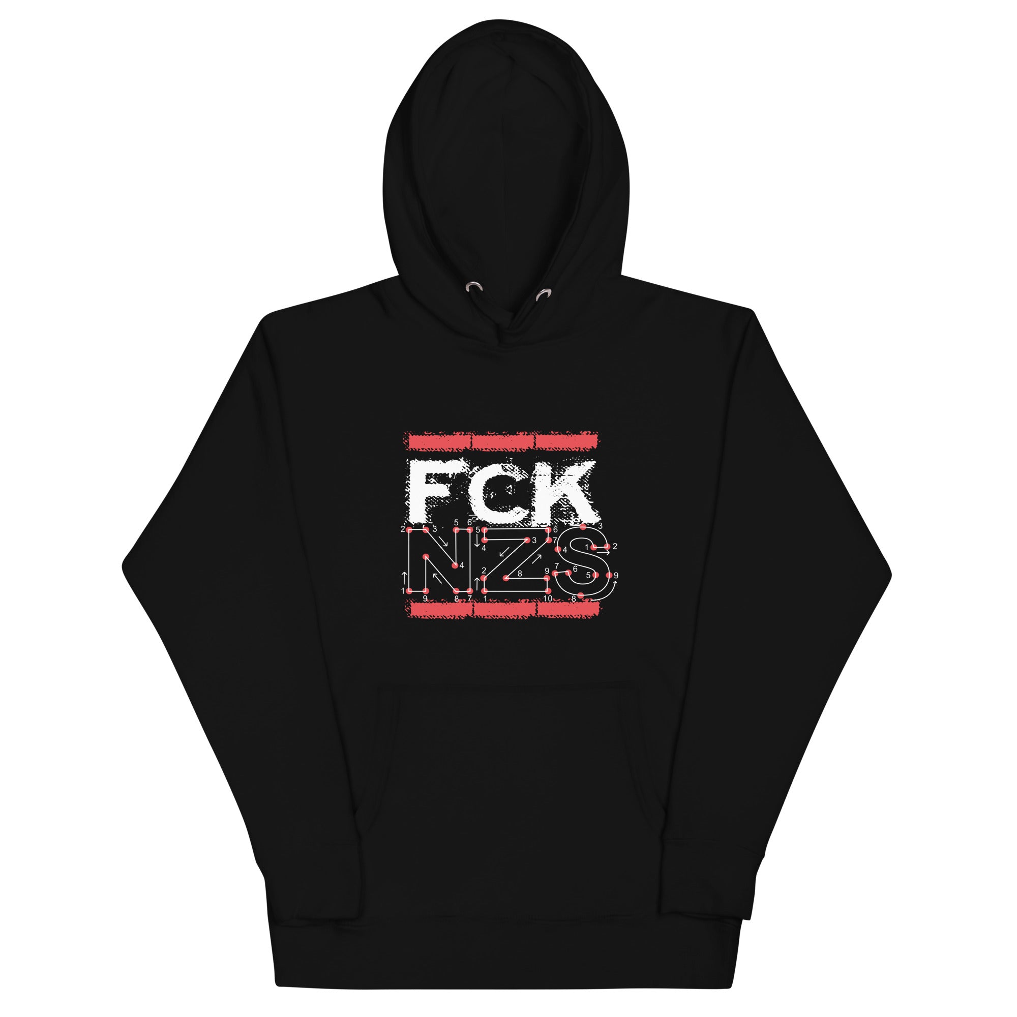 Unisex Hoodie Zahlenbild schwarz mit Frontprint und Ärmelprint

