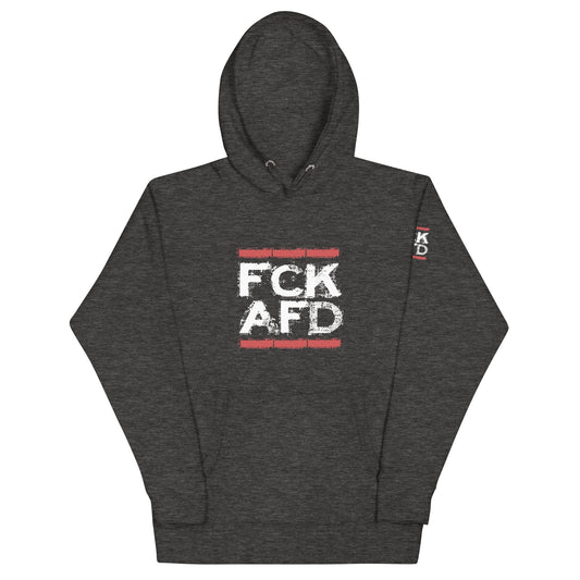 Unisex Hoodie FCK AFD grau mit Frontprint und Ärmelprint
