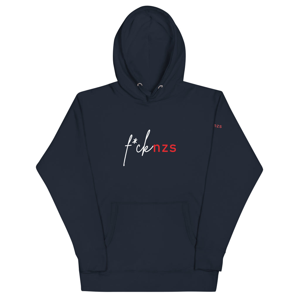 Unisex FCK NZS Statement Hoodie mit Front‑ und Ärmelprint, fair produziert