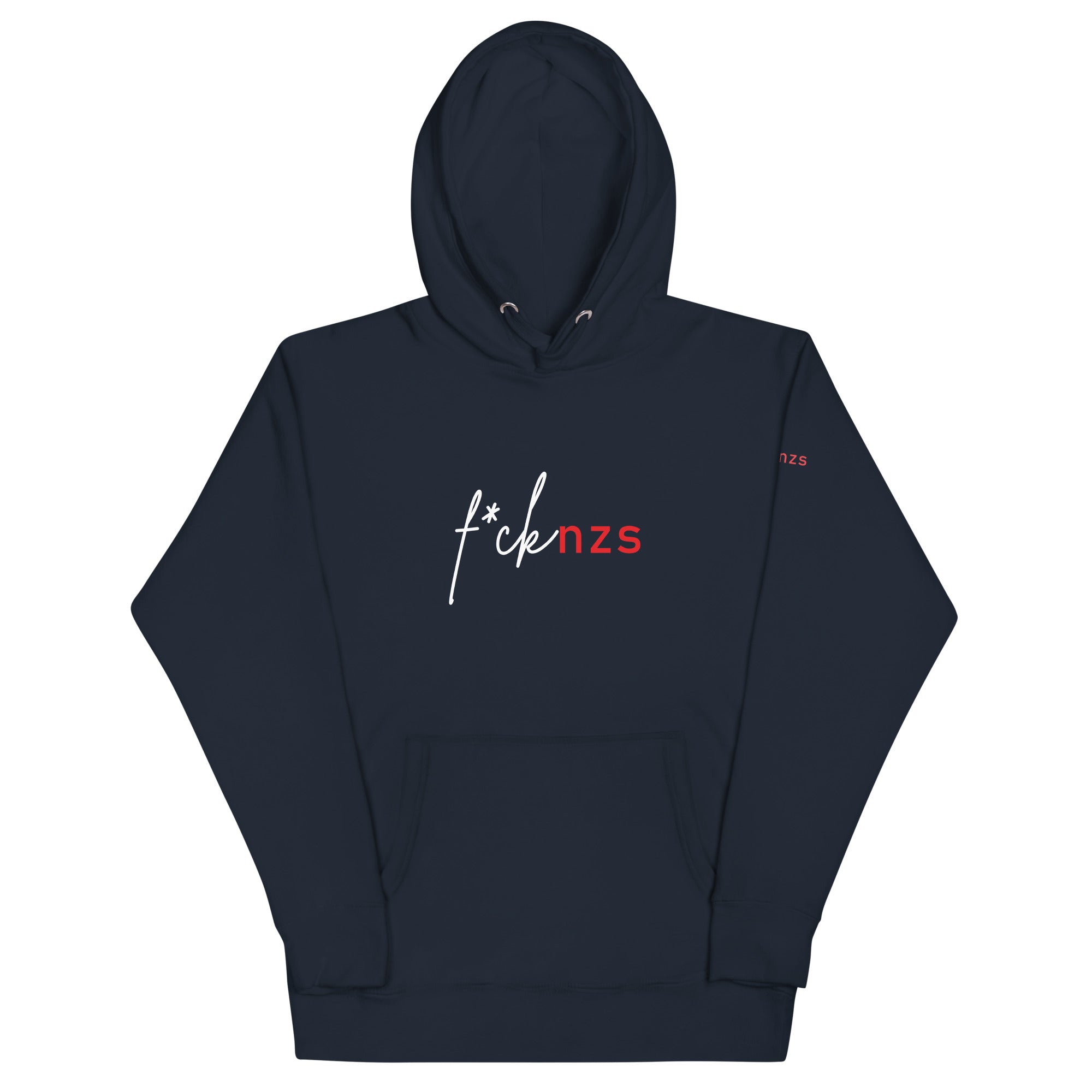 Unisex FCK NZS Statement Hoodie mit Front‑ und Ärmelprint, fair produziert