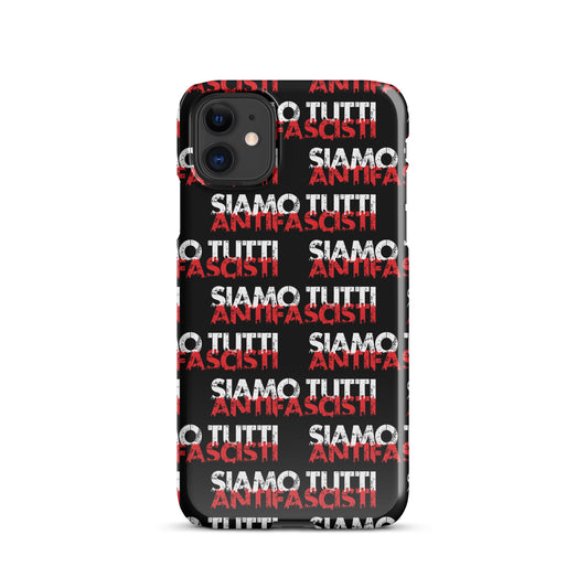 „iPhone‑Hülle mit wiederholtem ‚SIAMO TUTTI ANTIFASCISTI‘‑Print