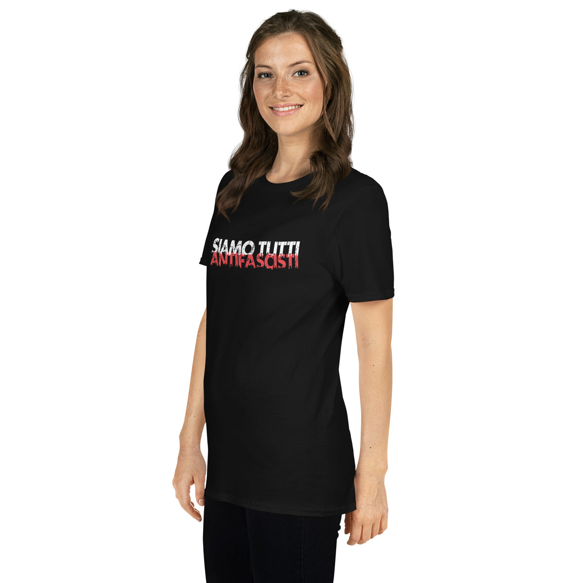 „Unisex T‑Shirt Siamo tutti antifascisti in Schwarz“

