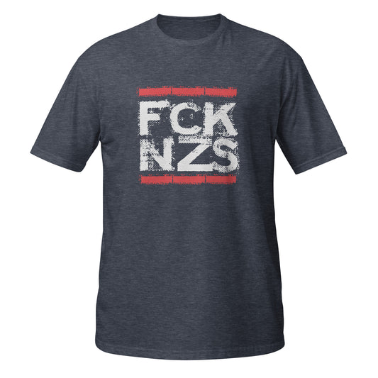 „Unisex T‑Shirt FCK NZS in grau mit weiß‑rotem Print

