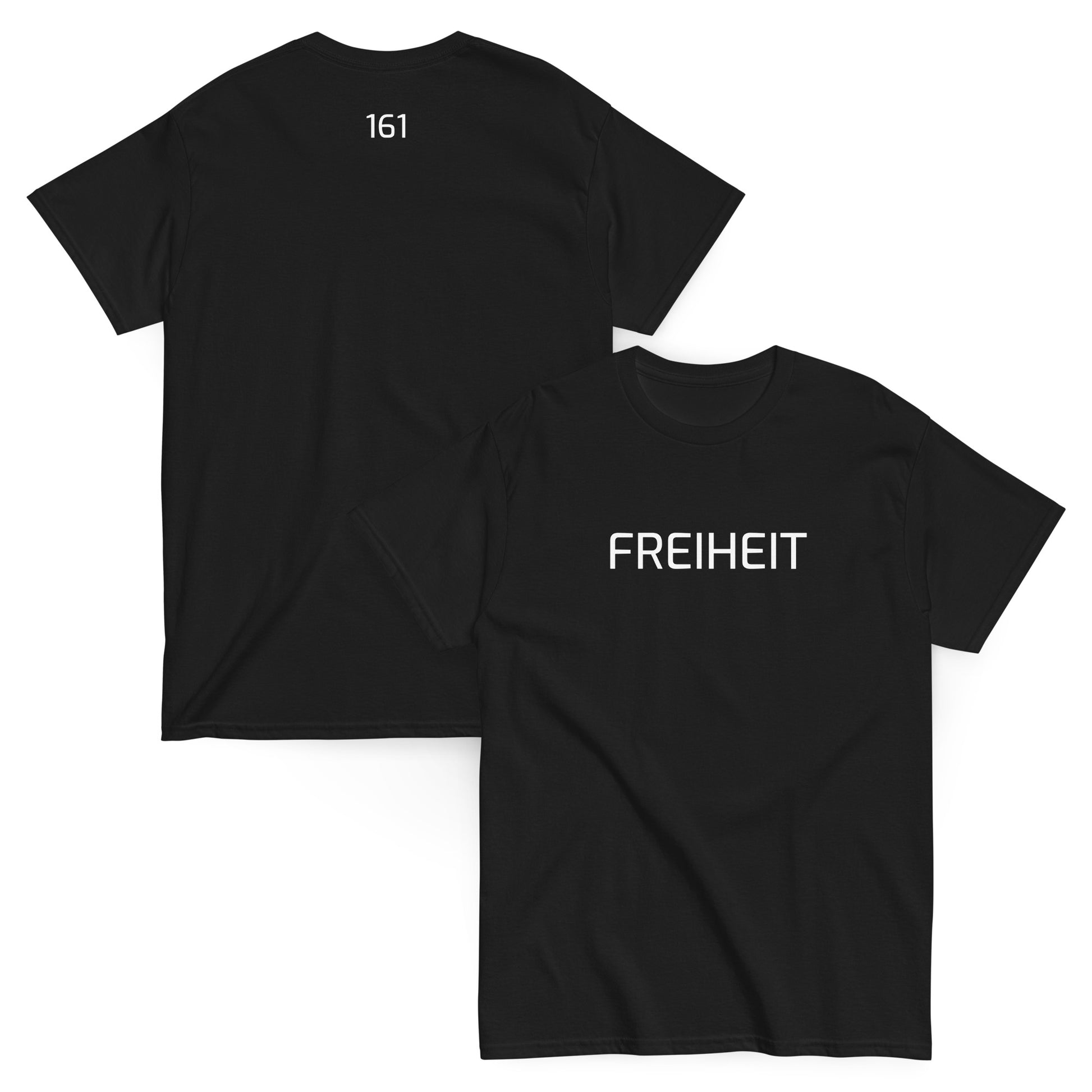 Rückenprint: Unisex T‑Shirt Freiheit 161 in Schwarz – Statement Shirt mit Frontprint Freiheit