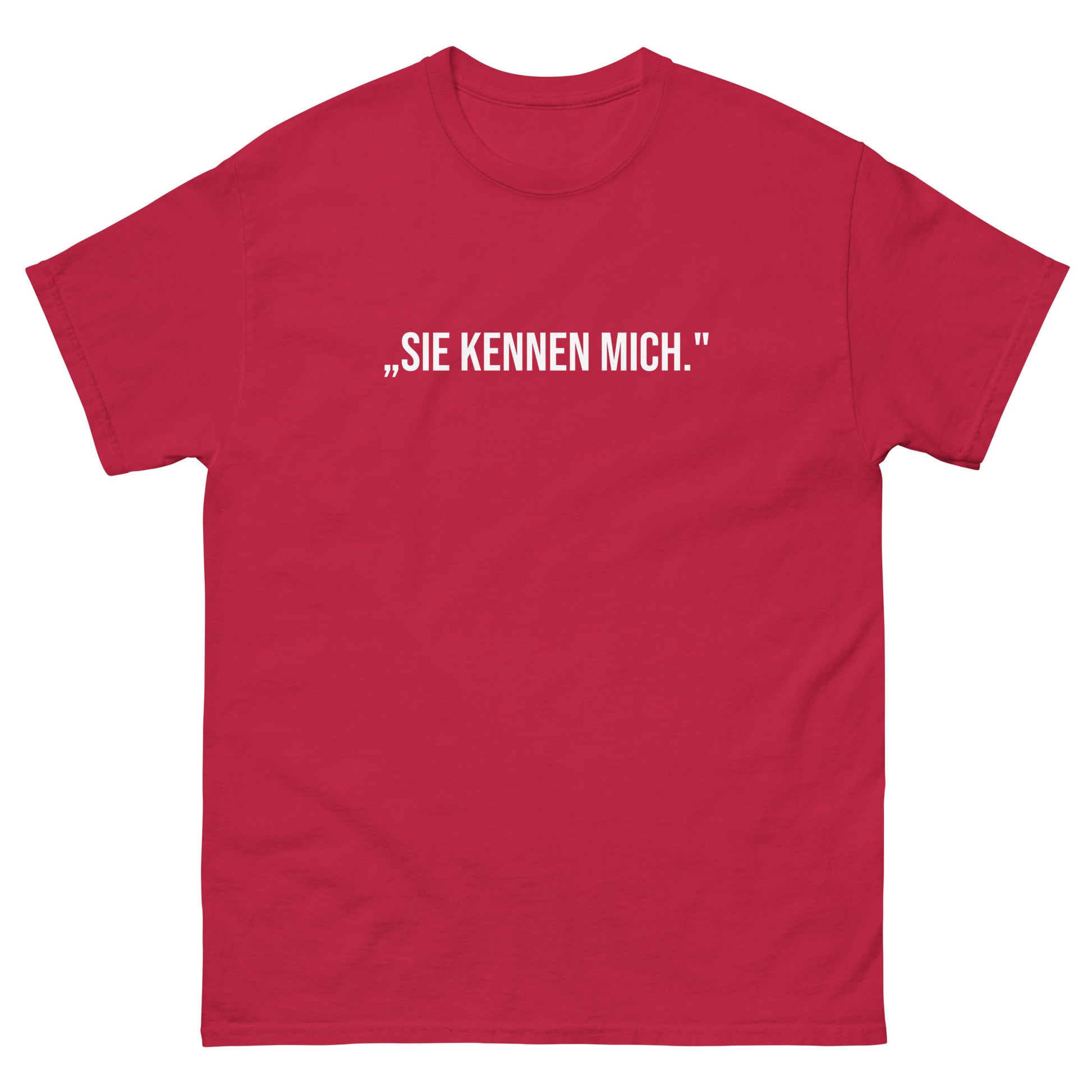 T‑Shirt mit dem Aufdruck Sie kennen mich. aus der Angela‑Merkel‑Comeback‑Kollektion.“