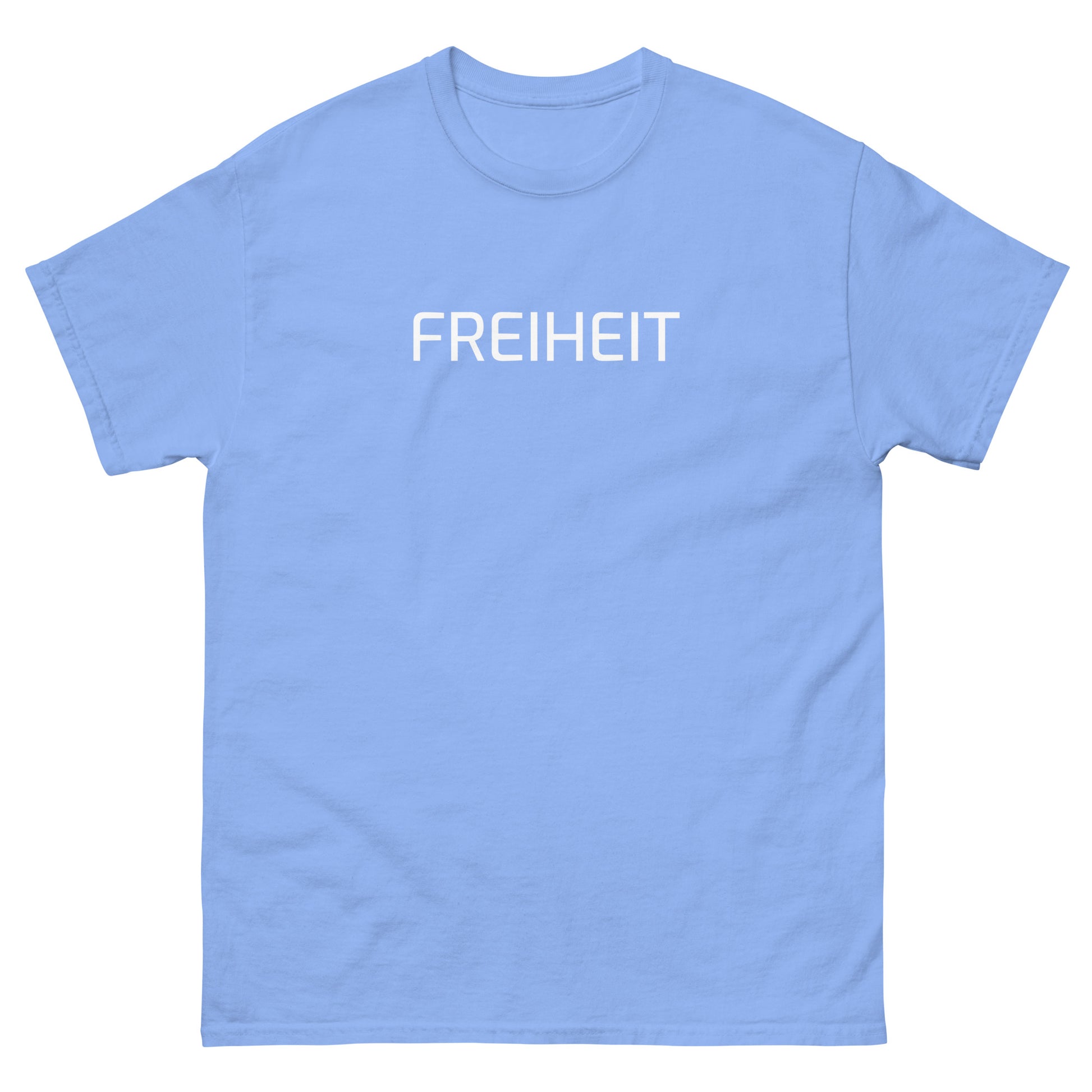 Carolina‑Blau: Unisex T‑Shirt Freiheit 161 in Carolina‑Blau – Statement Shirt mit Frontprint Freiheit