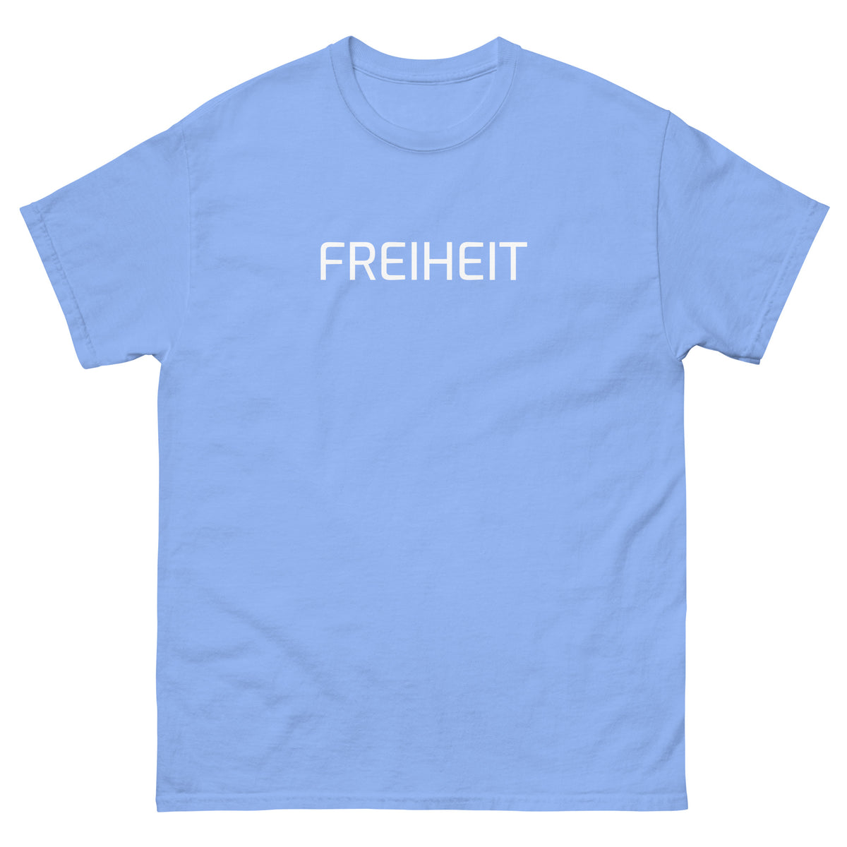 Carolina‑Blau: Unisex T‑Shirt Freiheit 161 in Carolina‑Blau – Statement Shirt mit Frontprint Freiheit
