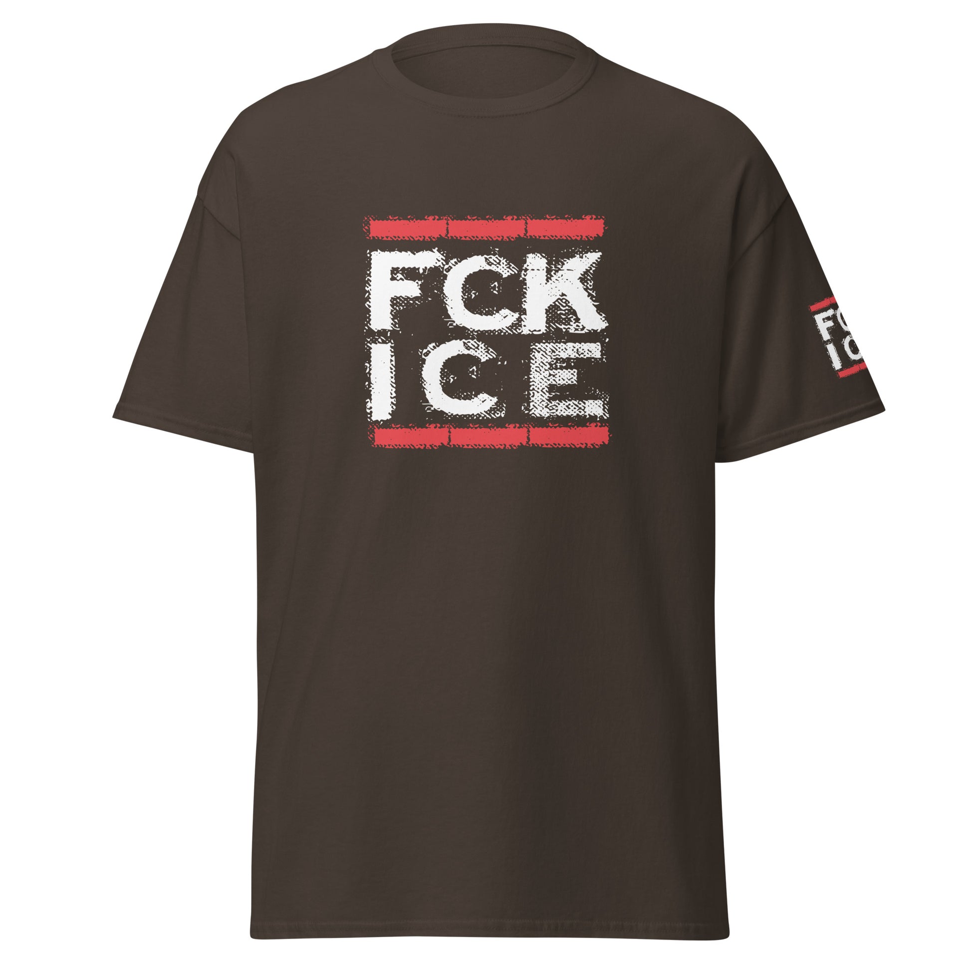 Braunes Herren‑T‑Shirt mit FCK ICE Front‑ und Ärmelprint