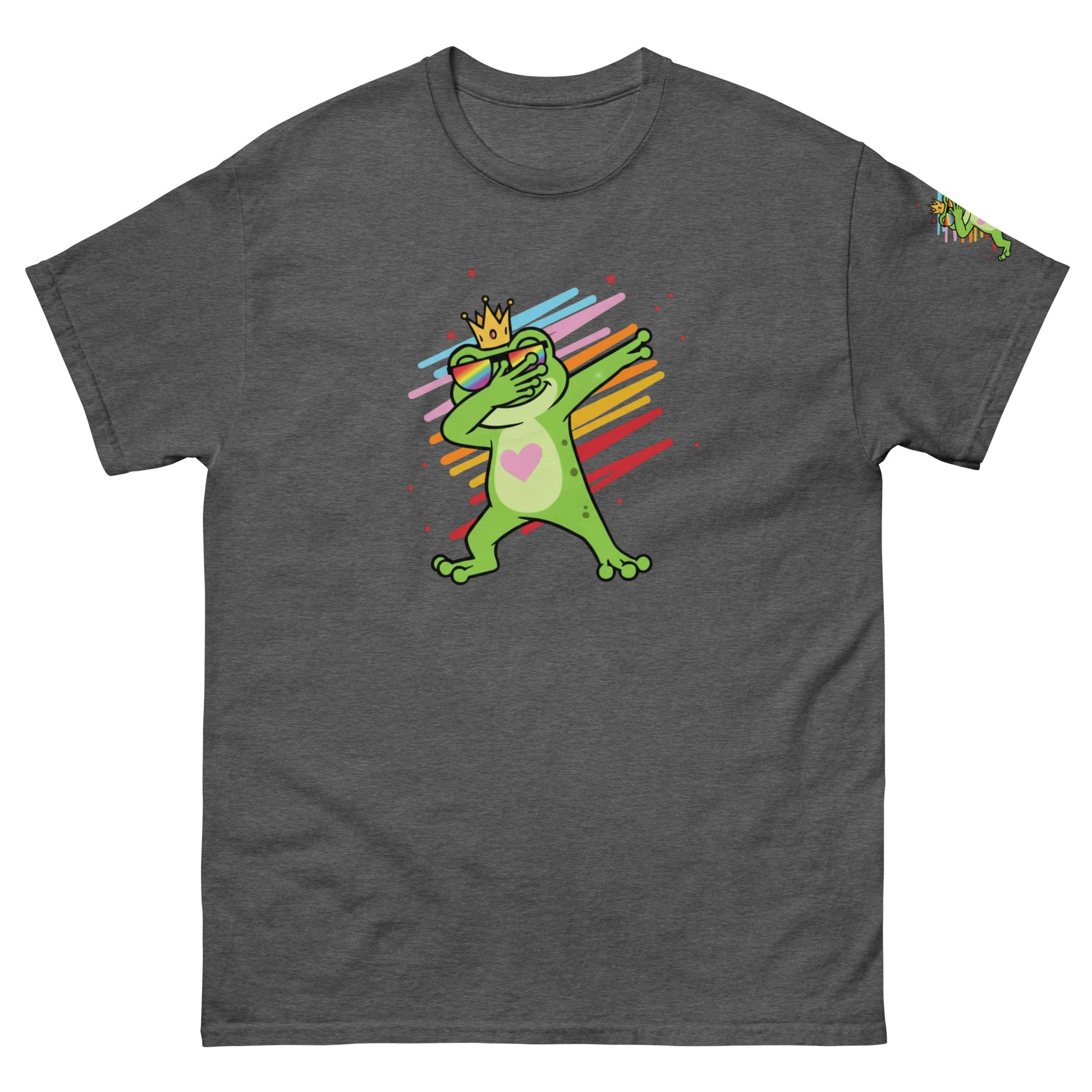 Dabbing Frosch T‑Shirt grau meliert Nahaufnahme Druckqualität