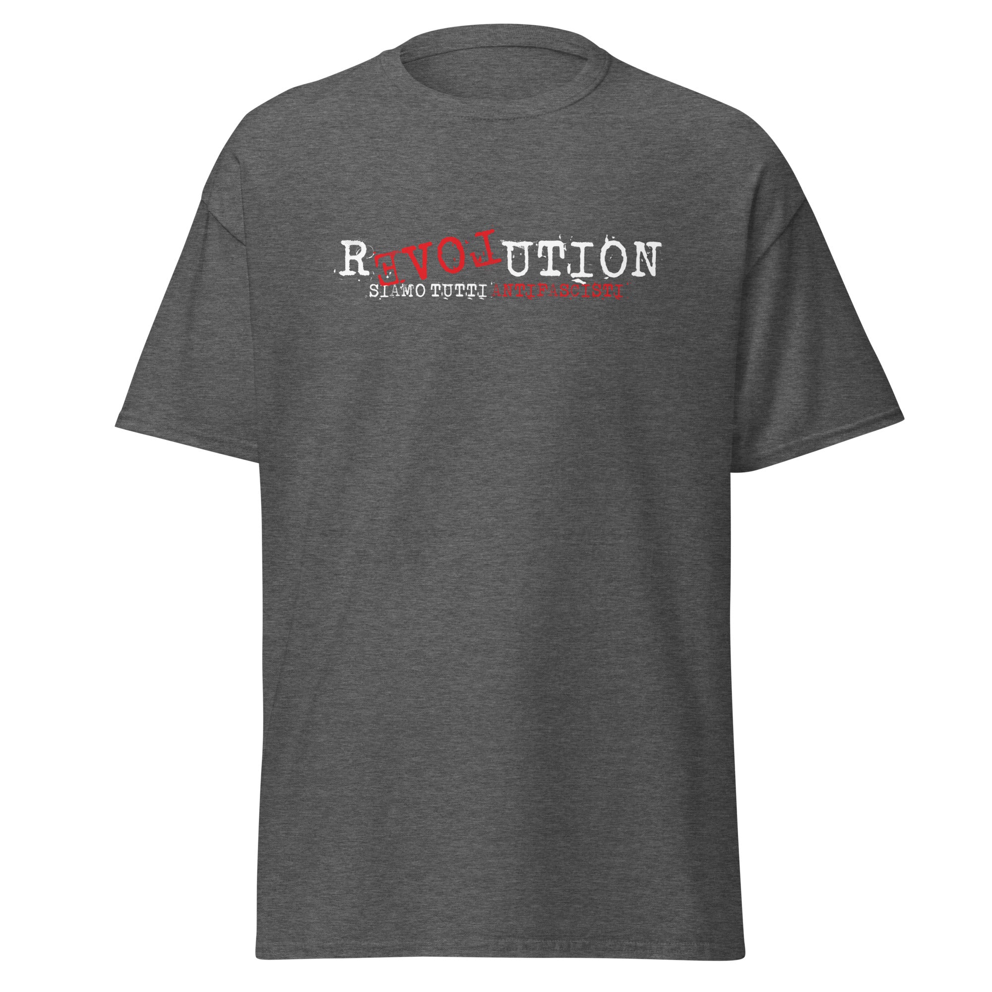 Revolution T‑Shirt Flatlay Vorderseite Typografie Motiv