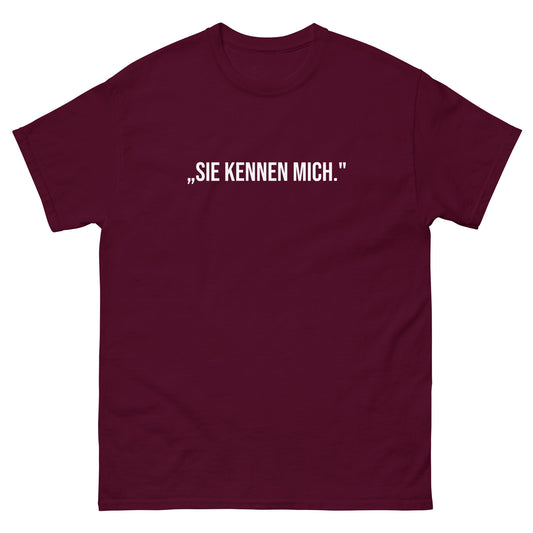 Herren T‑Shirt mit dem Aufdruck Sie kennen mich. aus der Angela‑Merkel‑Comeback‑Kollektion Frontprint