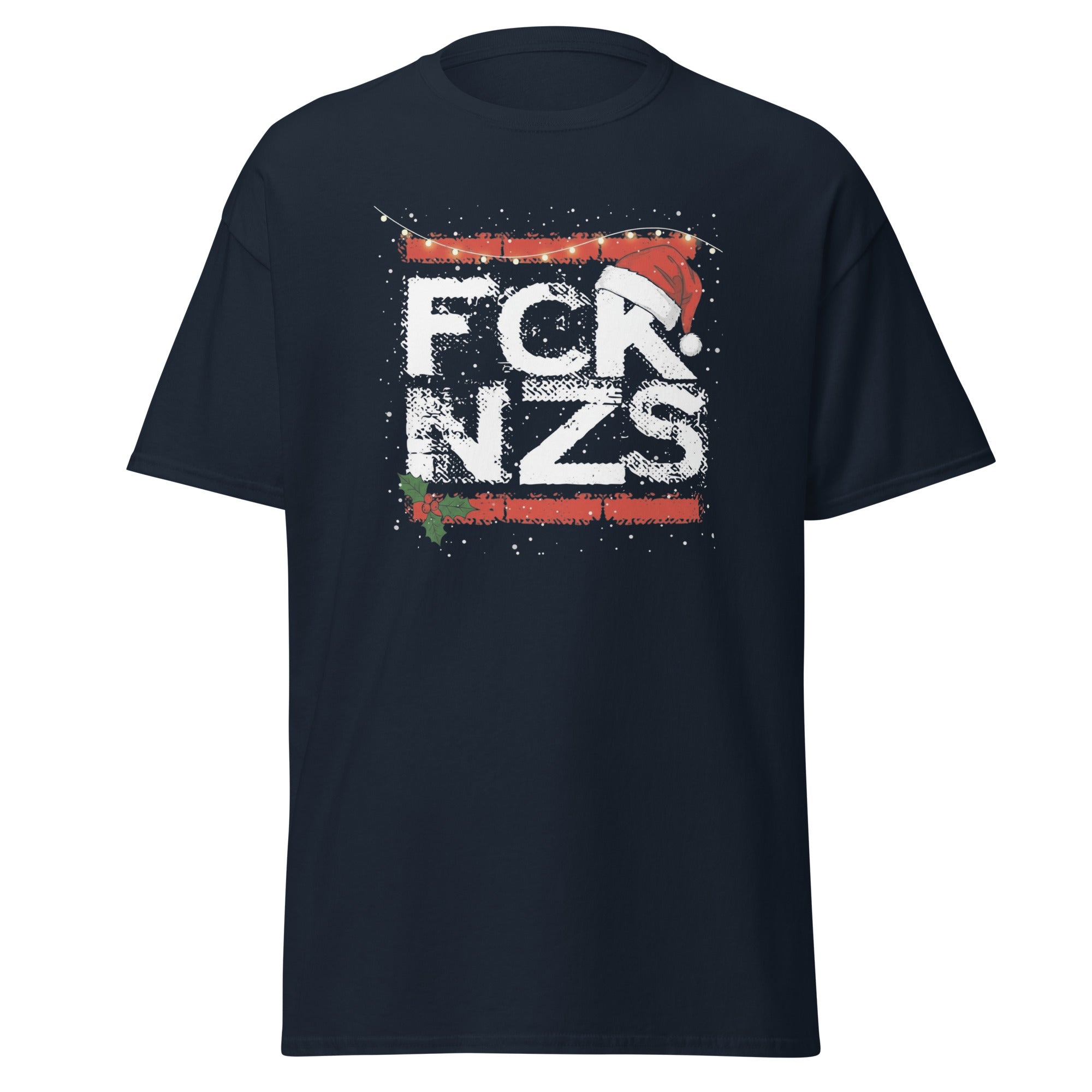 FCK NZS Weihnachtsprint mit Santa‑Mütze und Holly‑Design.