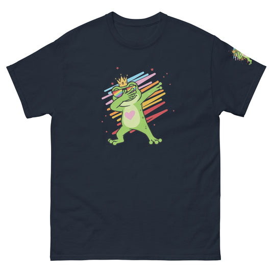 Dabbing Frosch T‑Shirt navy Vorderansicht Regenbogenbrille