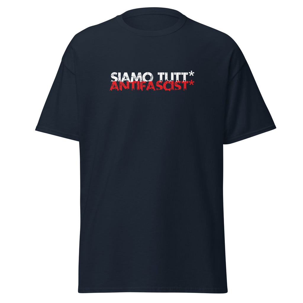 „Genderneutrales antifaschistisches Statement‑Shirt in Navy“

