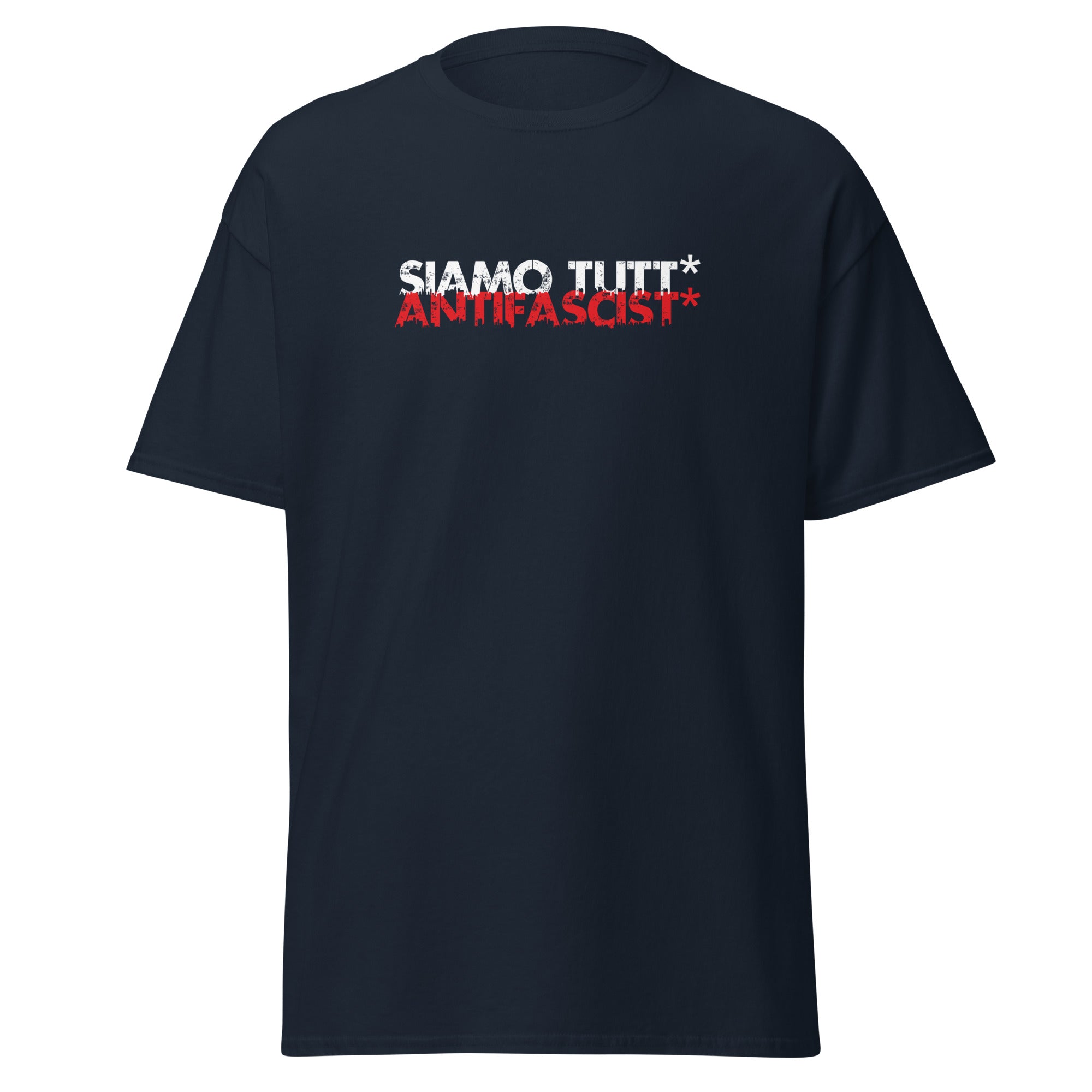 „Genderneutrales antifaschistisches Statement‑Shirt in Navy“

