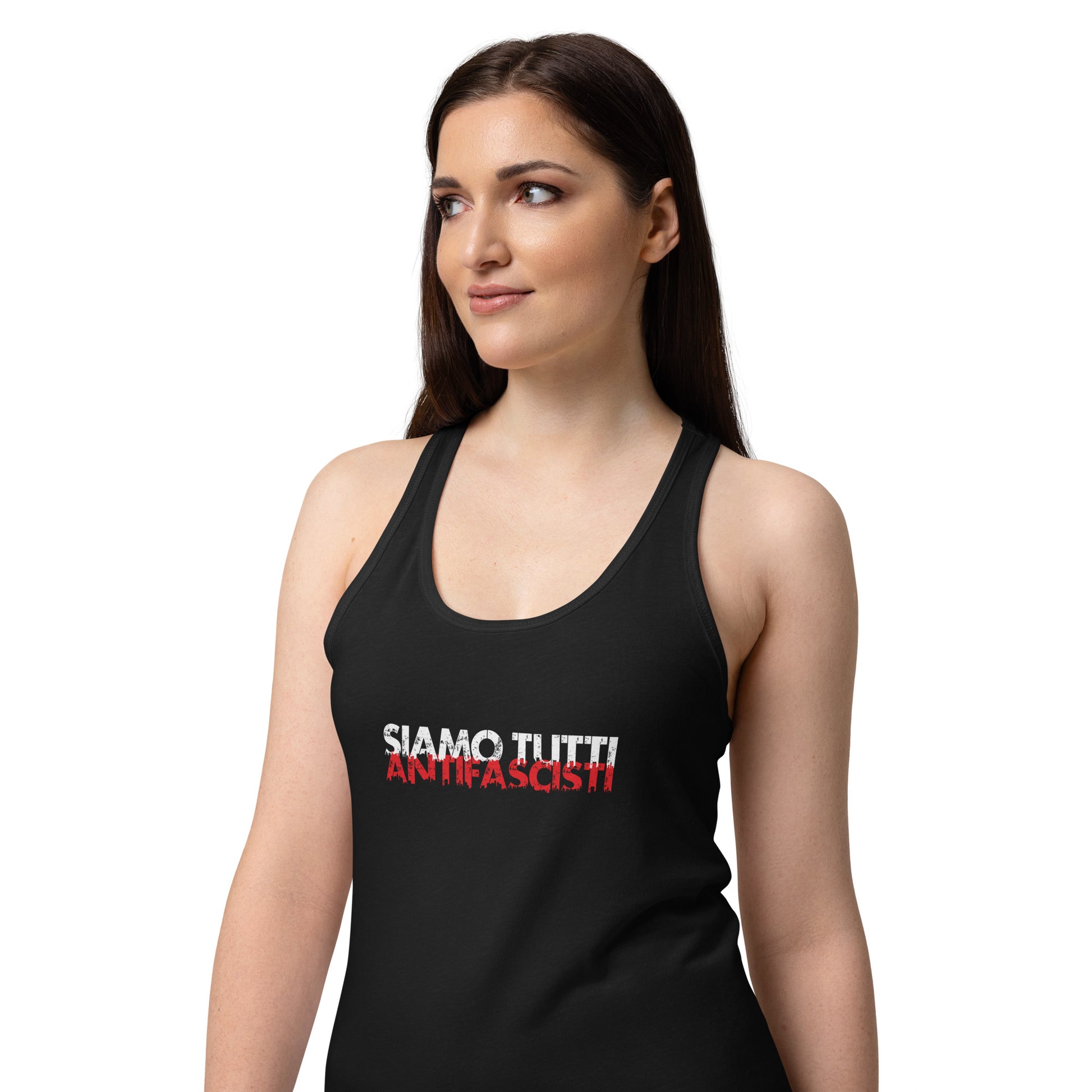 Racerback-Tanktop für Damen Siamo tutti antifacisti Frontprint Seitenansicht

