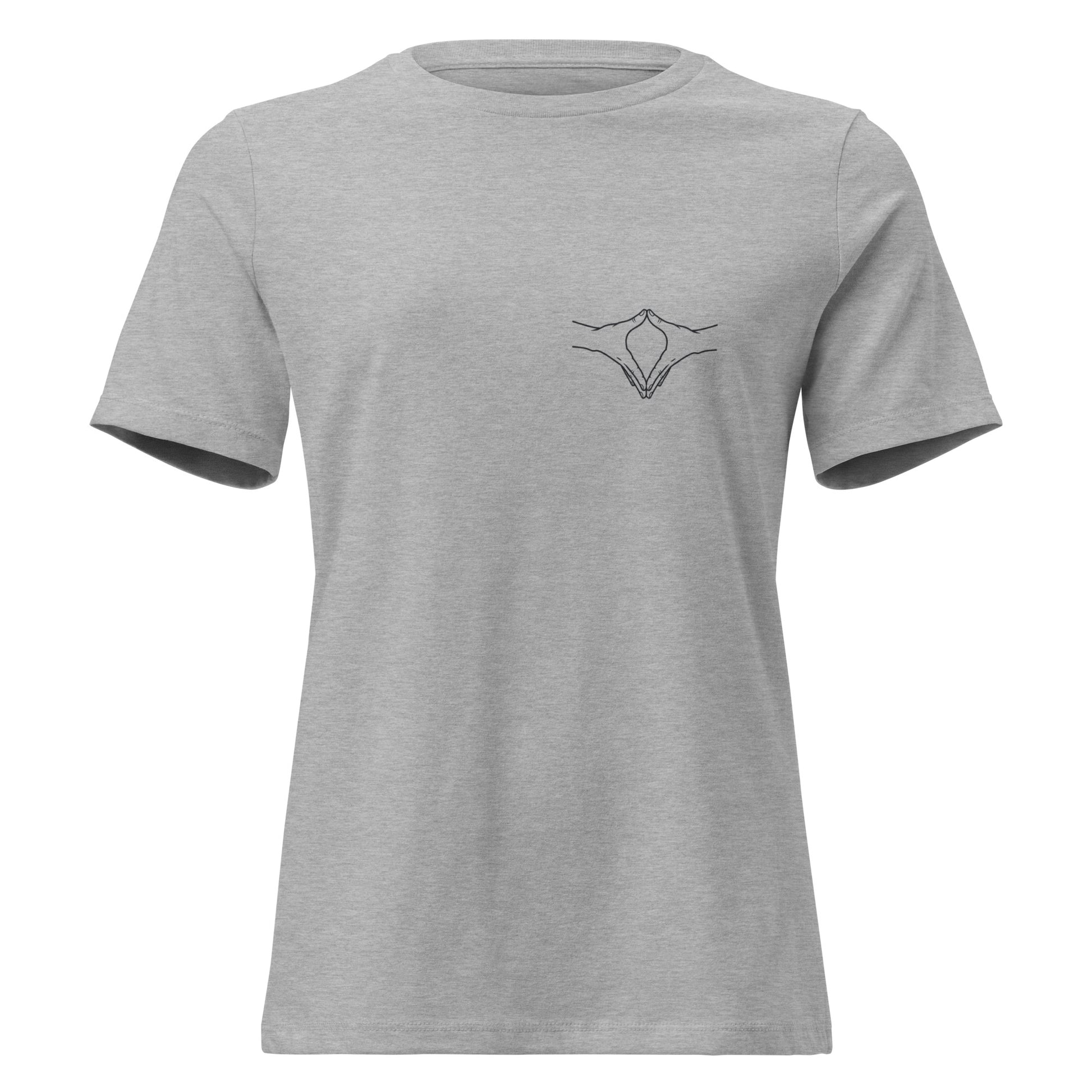 „Graues Damen T‑Shirt mit Merkel‑Raute als Line‑Art auf der Vorderseite.

