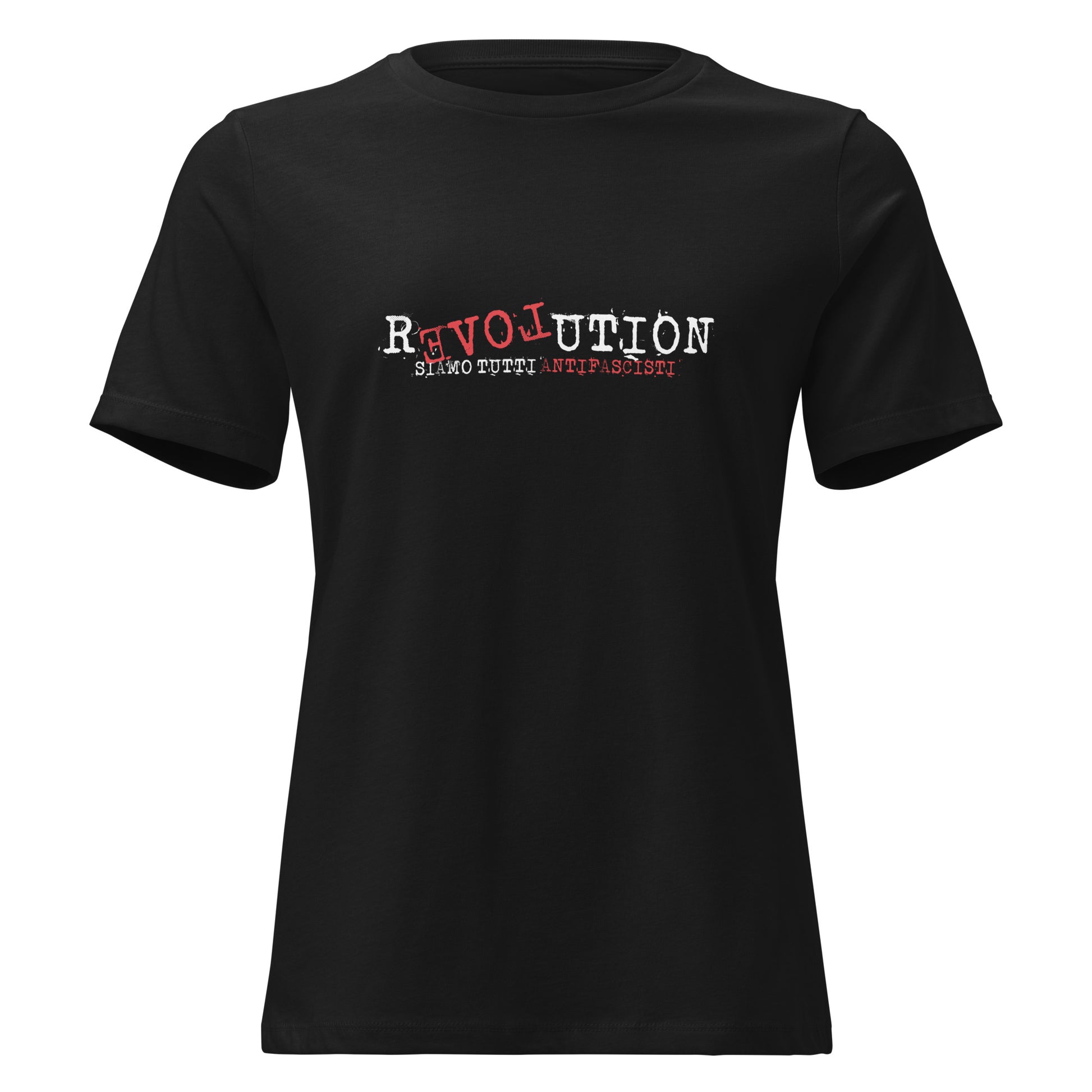 Damen T‑Shirt mit Revolution‑Typografie und LOVE‑Hervorhebung

