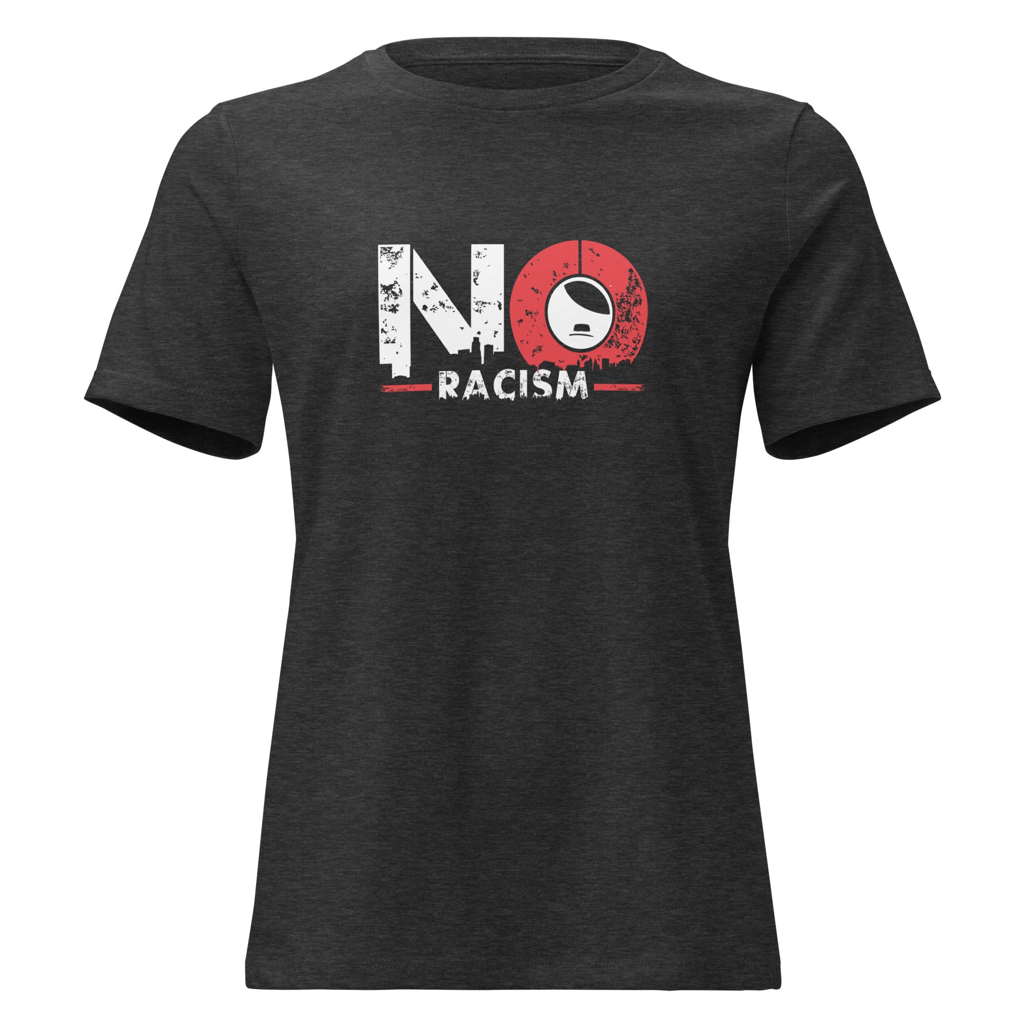 Grau -NO NZS Lockeres Damen T Shirt Frontansicht mit auffälligem Brustprint