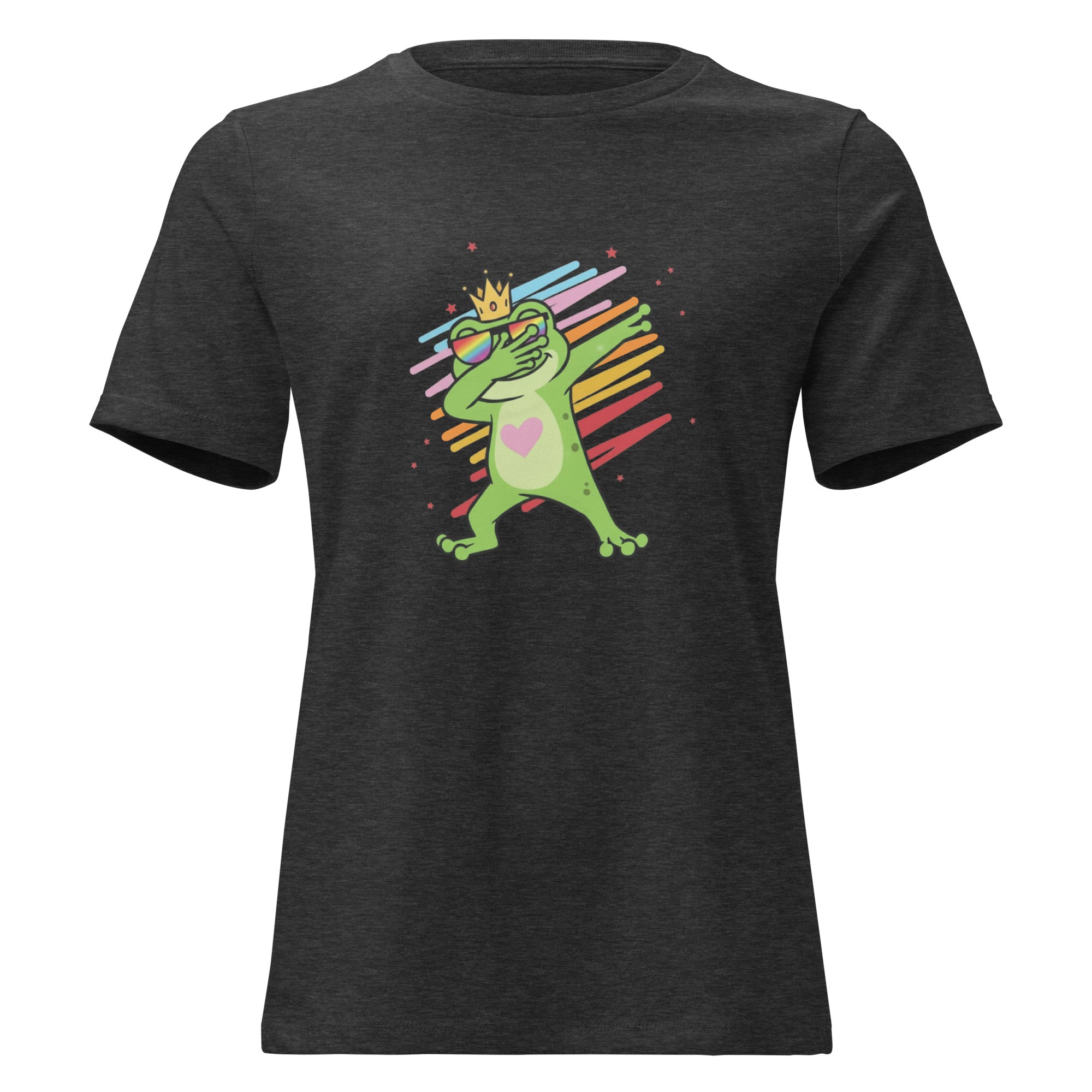 Damen Motivshirt mit Frosch in Dabbing‑Pose und Herzsymbol